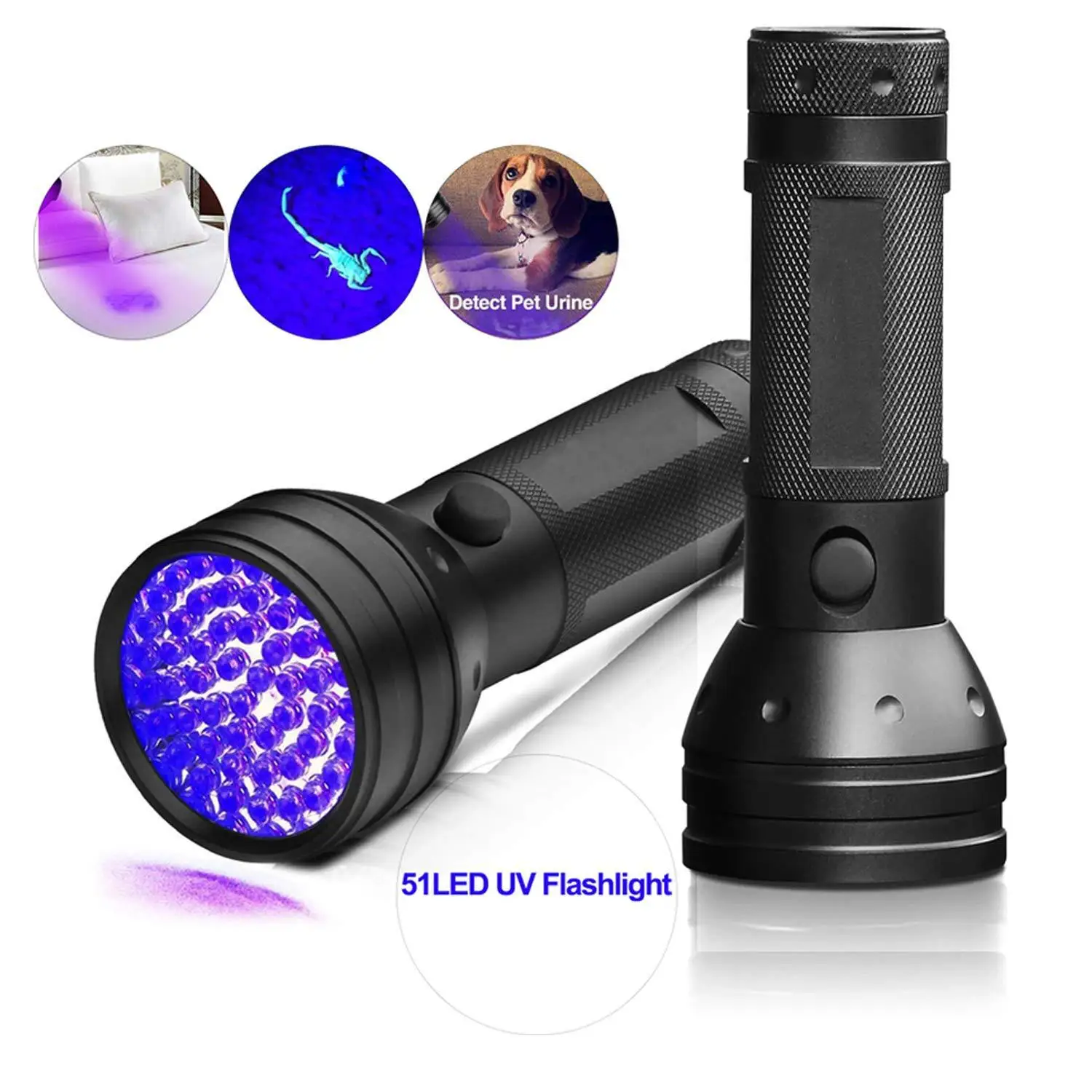 Battery 51LEDs Purple Light Flashlight Aluminum Alloy 395nm Banknote Inspection Lamp UV Torch