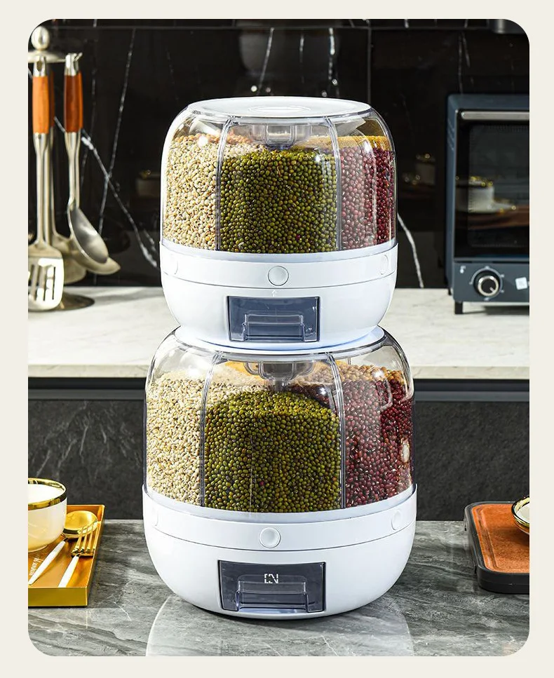 Divided Rice Bucket Rotating Grain Rice Storage Box Insect-proof and Moisture-proof Kitchen Food Storage Containers Carton 27*26