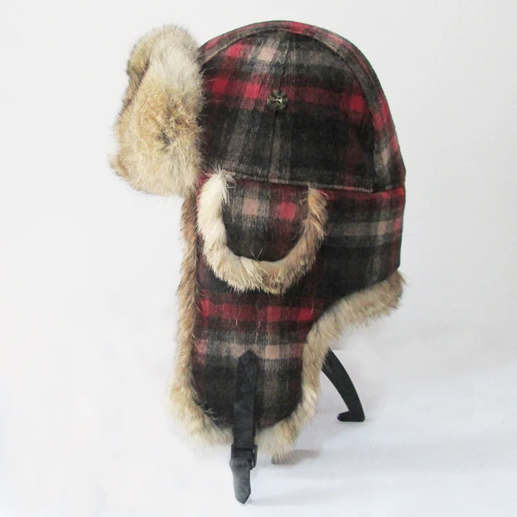 XJ Fashion Ushanka Russian Unisex Men Plain fur Warm Black Lei Feng wool Ear Flap Chin Strap Trapper Winter hat