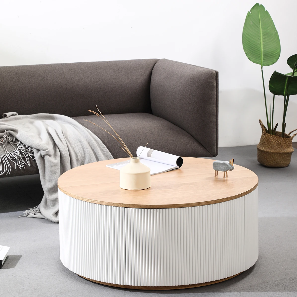 Wholesale High Quality Free Sample Contemporary Large Storage Round Wood Coffee Table for Living Room