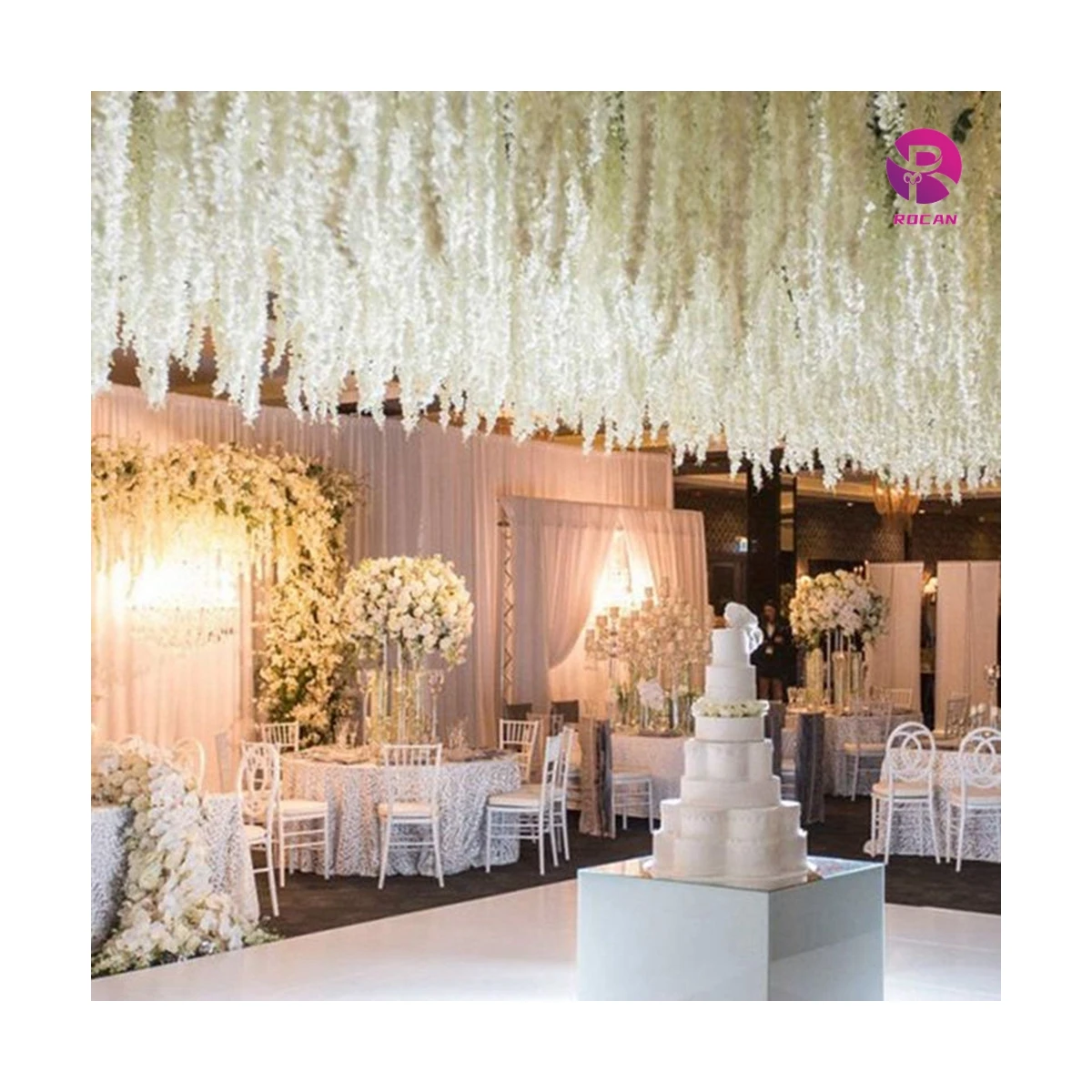Wisteria Flower Ceiling Hanging Lilac Flower Wall Cloth Based White Ceiling Decoration Wedding Roof Decoration