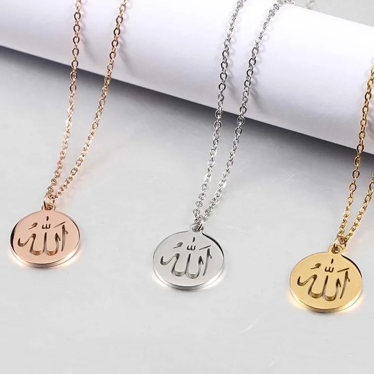 Gold Stainless Steel  Custom Religious Allah Moslem Islam Amulet Pendant Necklace For Women Jewelry Gifts