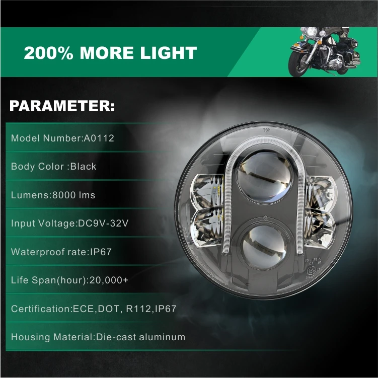 Tuff Plus 7 inch 40W/80W lo/hi beam led headlights DRl Led Light for motor jeep