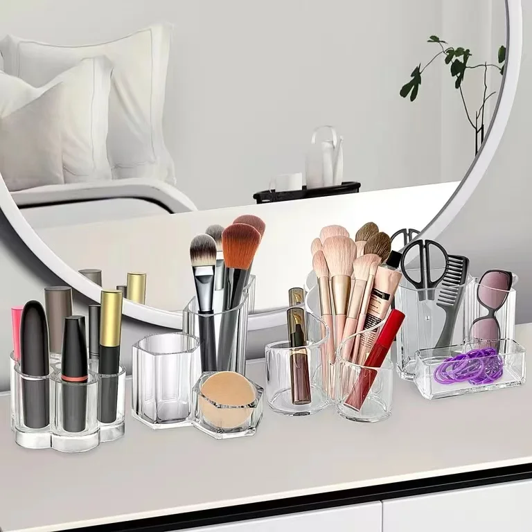 Wholesale Small 3-Section Clear Makeup Organizer New Style Brush Holder for Desktop Vanity Free Sample Eyeliner Lipstick Jewelry