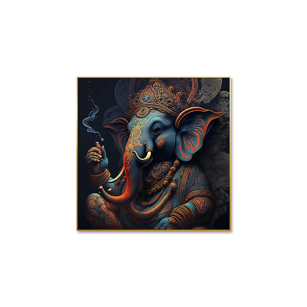 Lord Ganesh Printed Tempered Glass Wall Art Spiritual Home Decor for Yoga Studios Canvas Support Base Wall Hangings