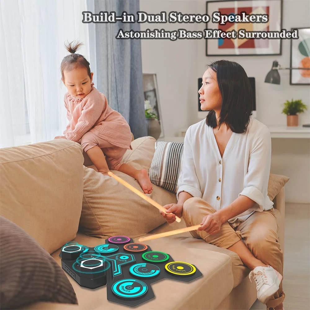 USB Portable Roll Up Drum Kit Portable Drums for Beginners Practicing with Drumsticks Pedals