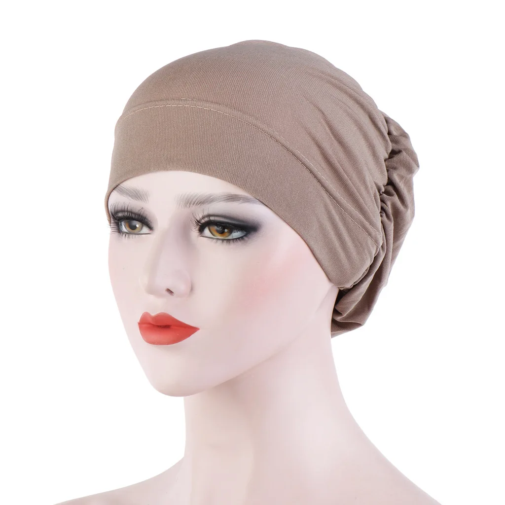 New Fashion Solid Color Bonnets With Head Wrap Women Turban Muslim Hat Bonnets