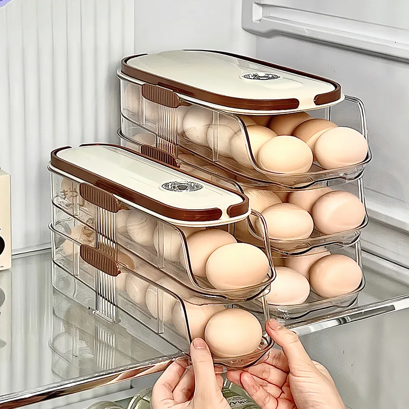 New design auto egg organizer storage egg holder roll egg container for refrigerator kitchen