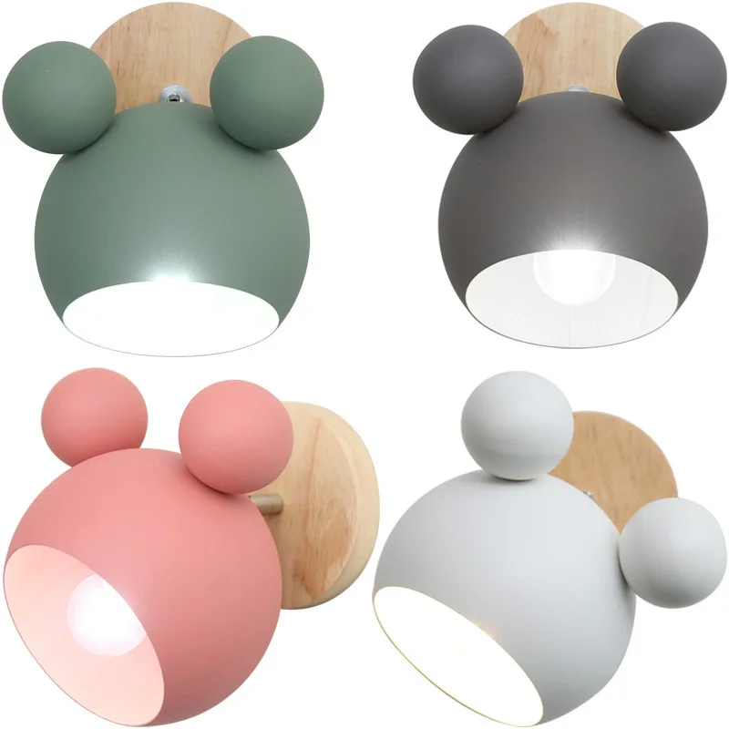 Fashionable minimalist design metal wood Color Macaron Mickey Mouse Wall Light for living room dining room bedroom