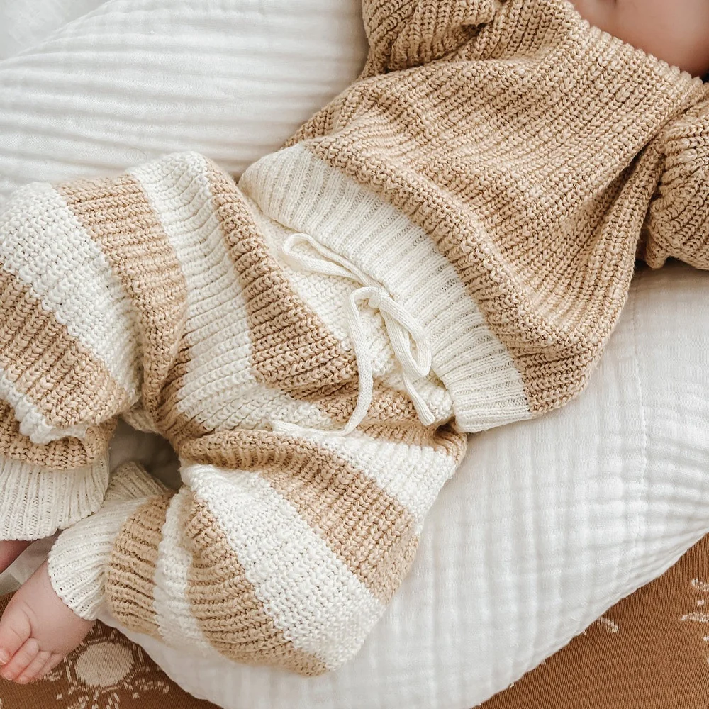 Mildream Toddler Baby Boys Girls Cute Sweater Multi piece set Striped knit Long Sleeve Knitted Sweater set