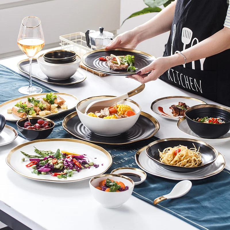 USA Luxury Ukrain Matt Black Cooking Dinnerware Set Ceramic Plate