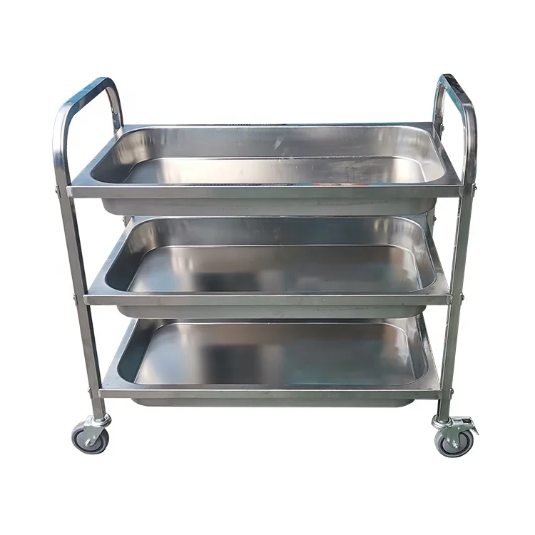 Commercial kitchen equipment 304 Stainless Steel Trolley Cart Tea Coffee Hand Carts Hotel Trolley For Kitchen Serving Food