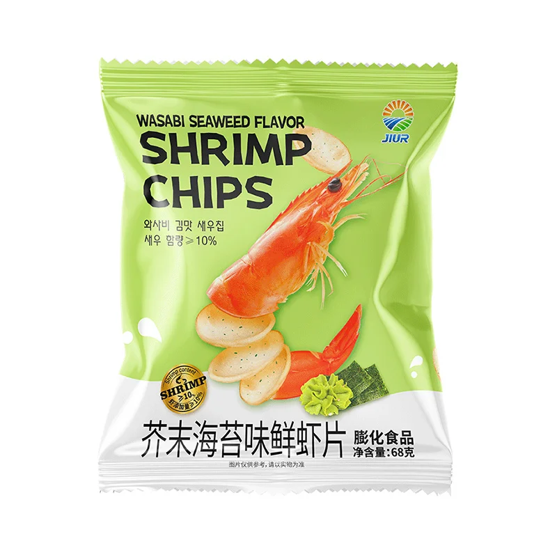 JIUR новый вкус васаби оригинальный креветки чипсы закуски OEM с высоким содержанием белка для продажи