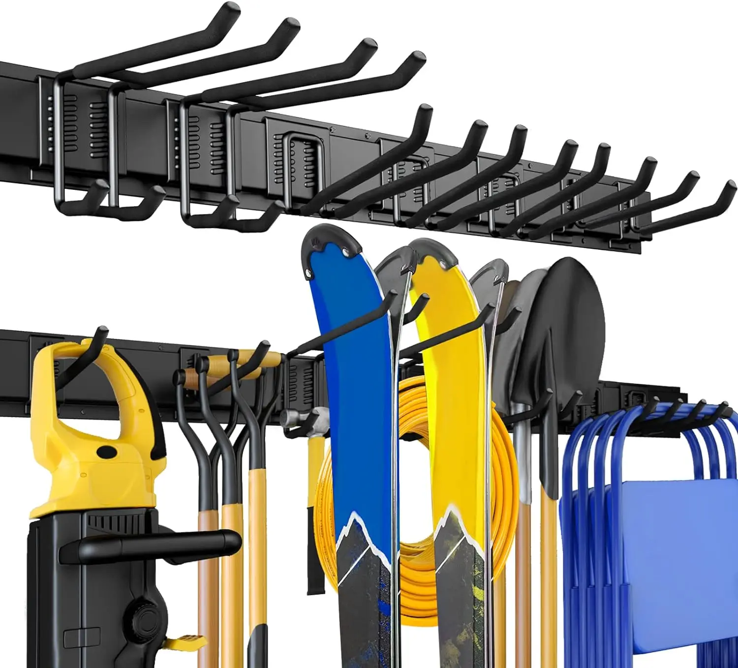 Heavy Duty 6-Hook Storage Rack Adjustable Garden Tool Organizer with Hooks & Rails