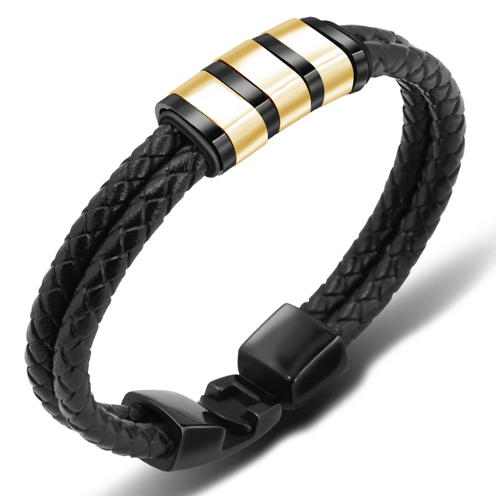 Wholesale Jewelry Customized Multi-Layer Braided Leather Bracelet for Men Stainless Steel Family Name Beads Wedding Party Gift