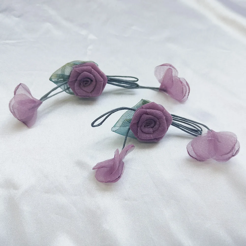 Korea Sweet Fabric Mesh Floral Long Tassel Drop Silver Needle Earrings for Women Personalized High-end Party Jewelry Accessories