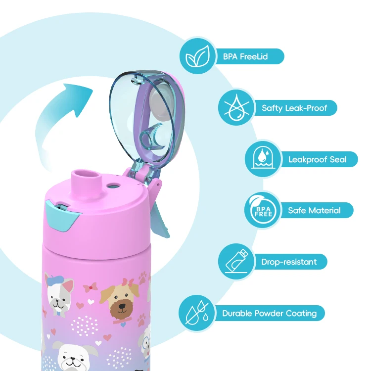 Детская мультяшная печатная бутылка для воды из нержавеющей стали с распылителем тумана