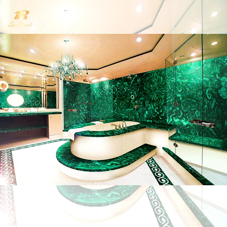 Springletile Custom polished semi precious stones marble luxury green malachite natural stone
