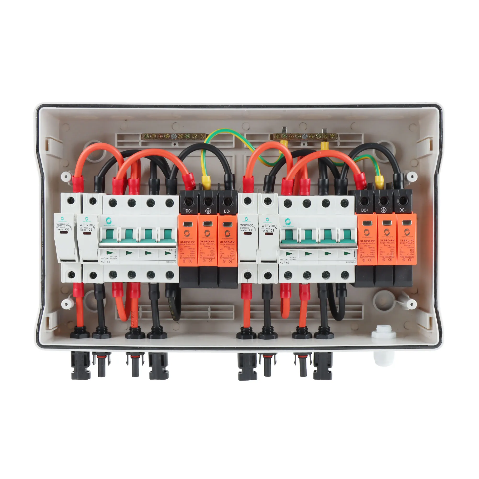 WSDB-PV2/2 IP65 2 IN 2 OUT 2 Strings Array 16A 1000V DC Solar PV Combiner Box for solar system
