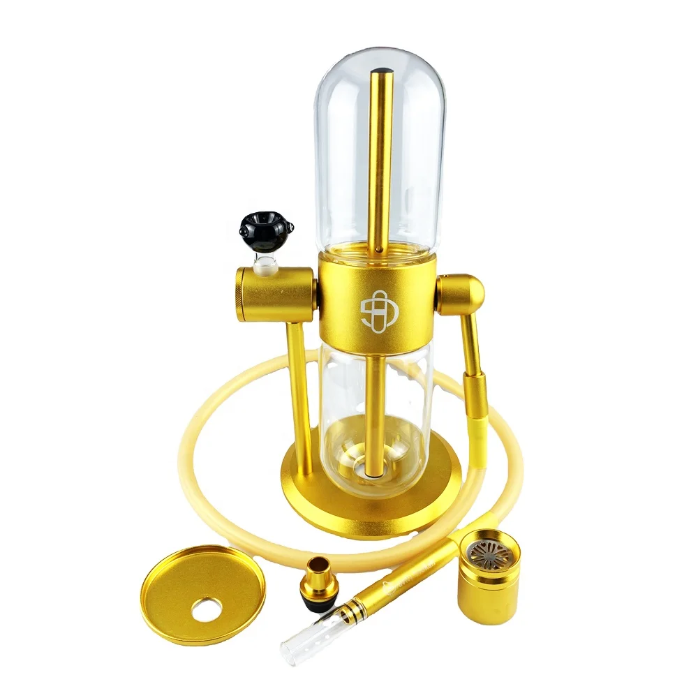 2022 top selling Large yellow gold color Gravity Hookah For 360 Rotating Glass rotatable Gravity Shisha Set Pipe Hose parts
