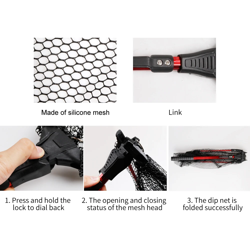 LUSHAZER 80cm 280G carp abs aluminum alloy foldable landing single section nylon handle fish lake ocean hand net fishing