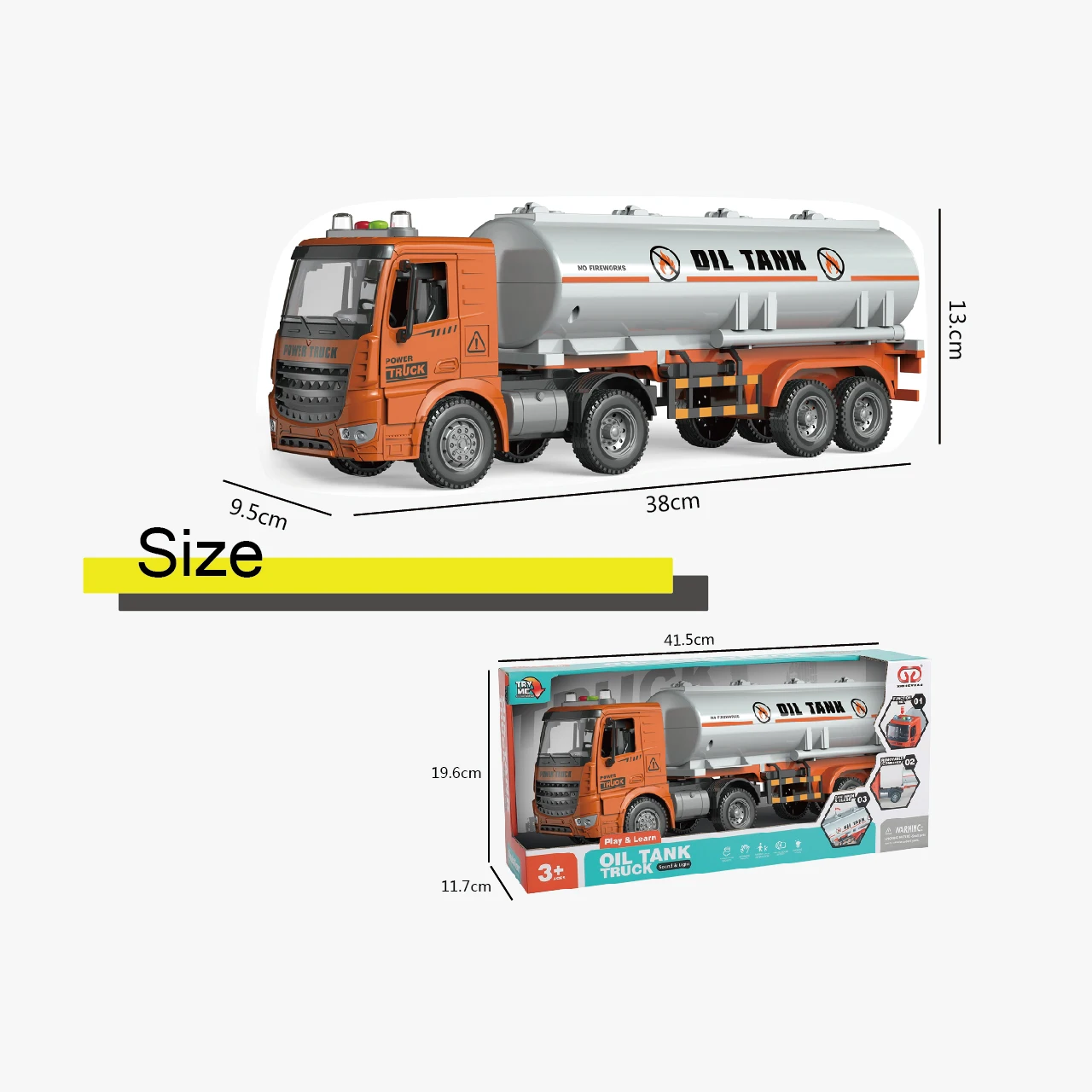 1:16 Unisex Plastic Toy Car Model New Music & Lights Friction Oil Tank Truck for Children