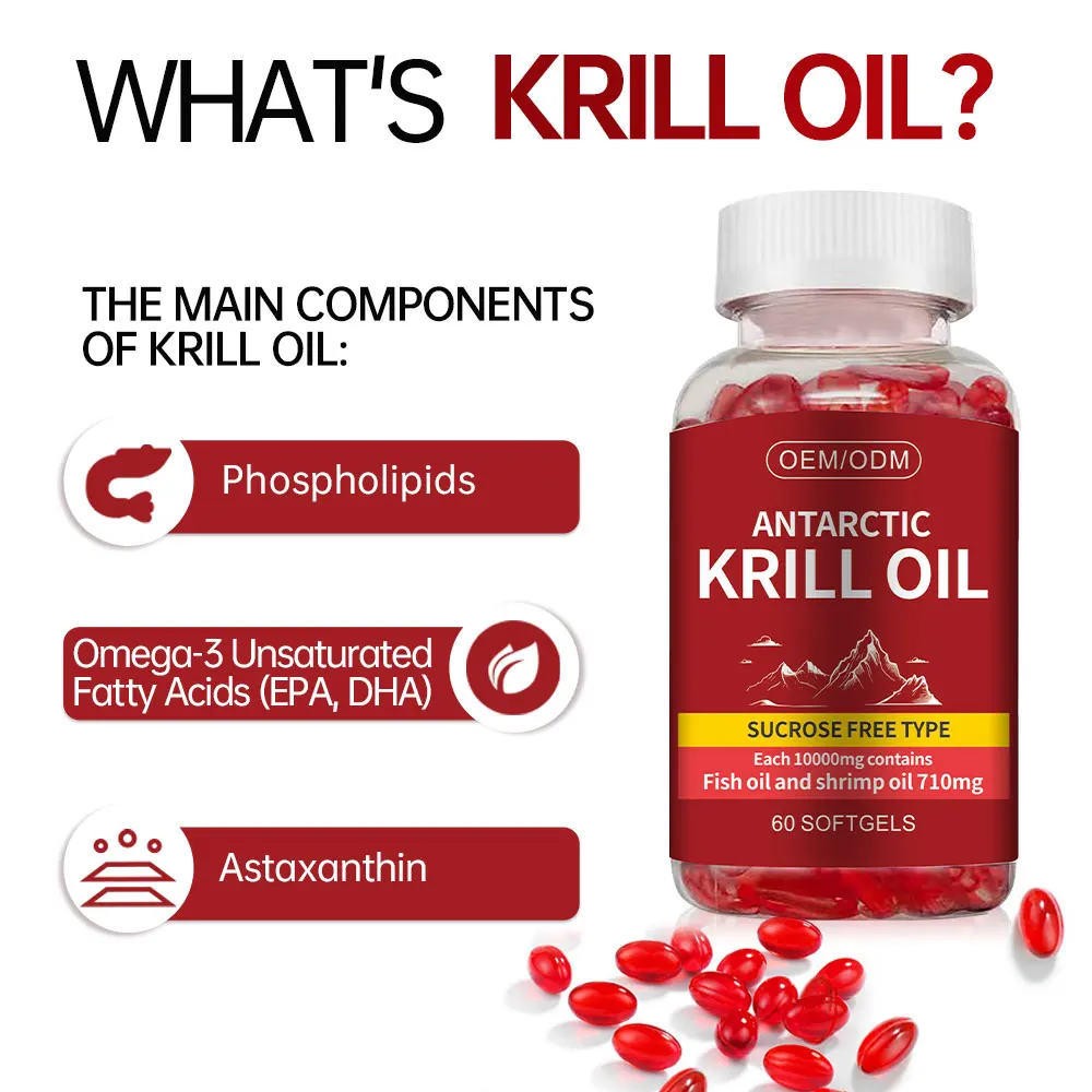 Hot Sales Brain Health Supplement Krill Oil Capsules Omega 3 Epa Dha Antarctic Softgel