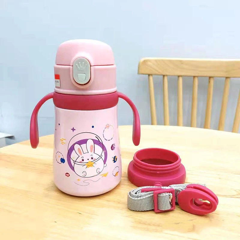 Cheap Cute 360ml Children Double Wall Vacuum Thermos Cup 316 Stainless Steel Insulated Travel Kids Water Bottle With Straw