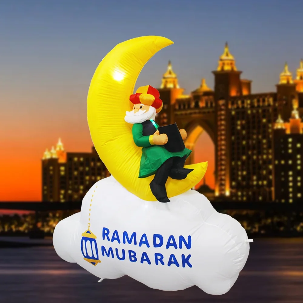 2024 New  EID Man Sitting on Moon Holding Book Outdoor Yard Islam Muslim Party Supplies  Ramadan Decorations Inflatable