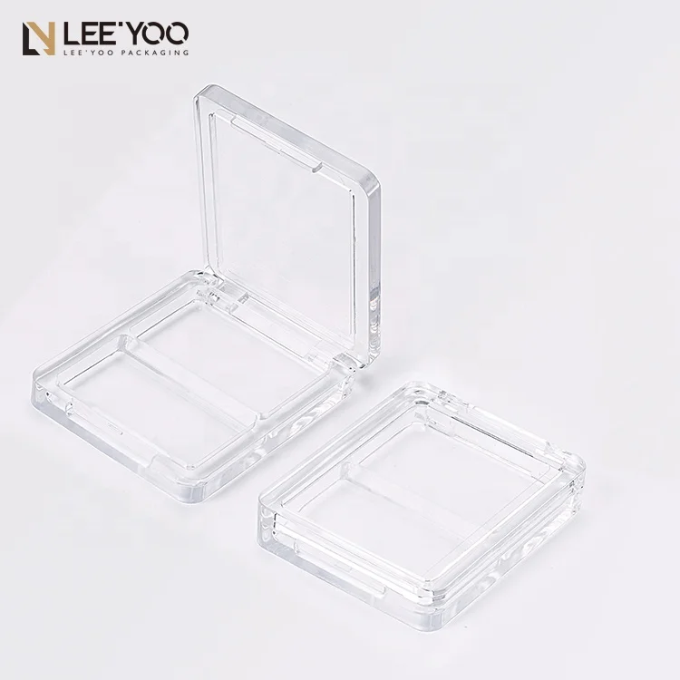 Luxury square transparent makeup blush palette plastic compact powder case with brush space empty blush container OEM ODM