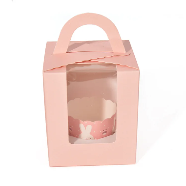 New Designed Handle Pastry Containers Muffins Cupcake Boxes Favor Packing Single Cupcake Carrier for Bakery Wrapping Party