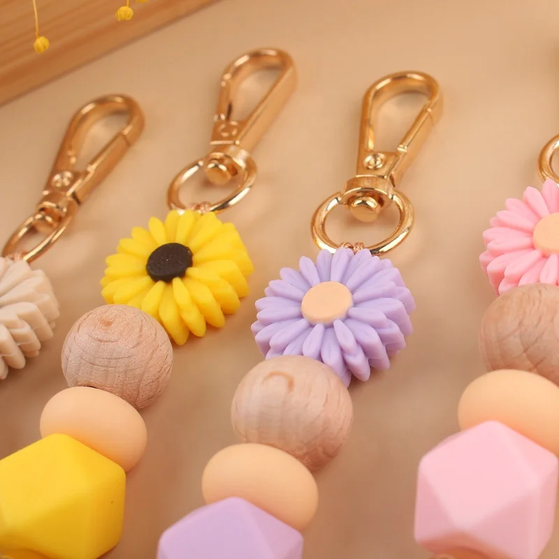 New Creative Silicone Beads Keychain DIY Handmade Bag Pendant Beaded Silicone Keychains