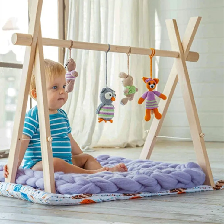 Winning Activity Baby Gym Wooden Fitness Frame Toys Play Mat With Hanging Crochet Hanging Dolls Beech Play Foldable Gym Wood Toy