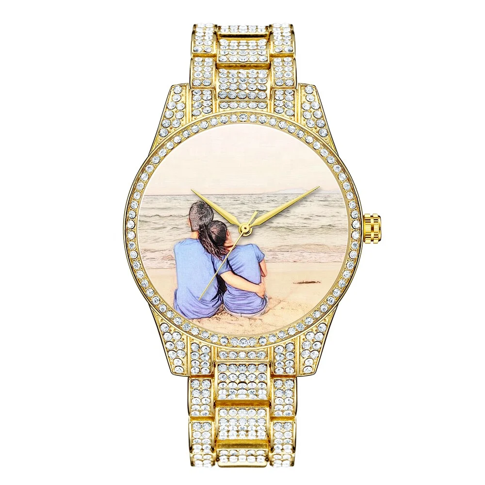 Drop Shipping Gold Plated Jellyfish Shape Photo quartz watches Hip Hop Custom Medallion Photo Frame luxury watch