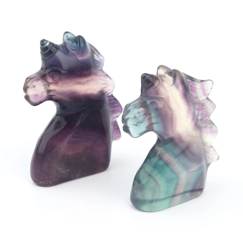 Wholesale 3-inch natural rainbow fluorite unicorn crystal carvings animals crystal crafts healing stones