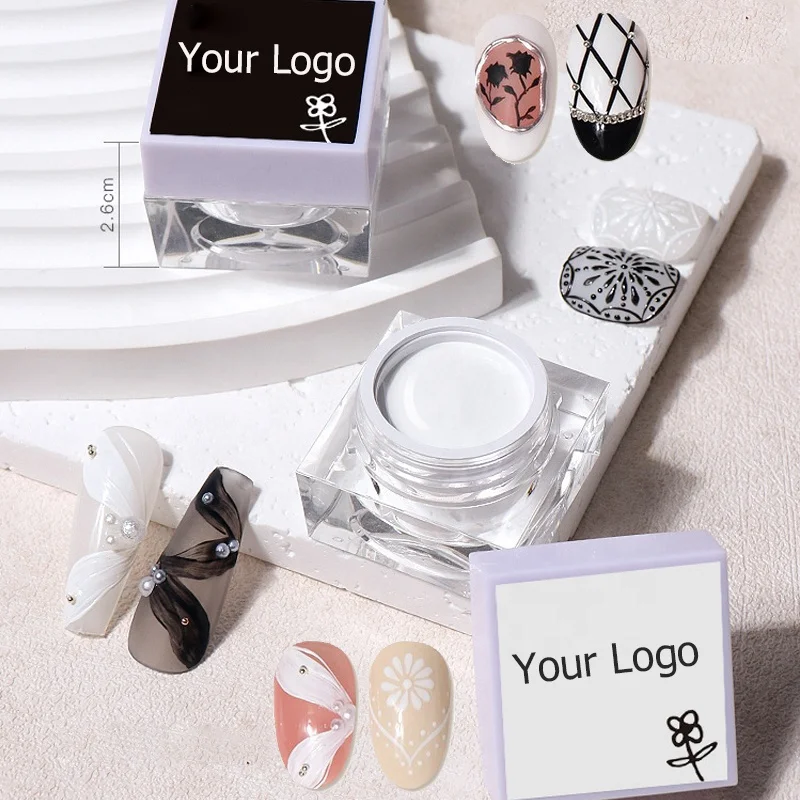 Saturated White Black No Wipe Drawing Painting Gel UV Nail Art Polish Manicure 3D Relief Glue Rubbing White Painting Gel Nails