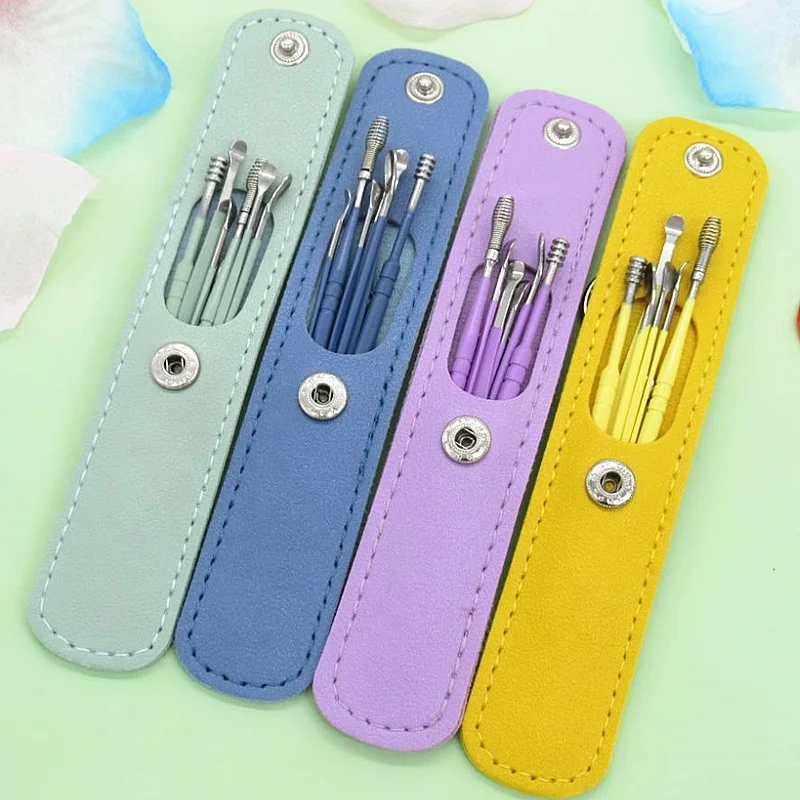 Stainless Steel 6pcs Earpick Wax Remover Set Curette Ear Pick Cleaner Ear Cleaner Spoon Care Ear Clean Tool With PU Bag