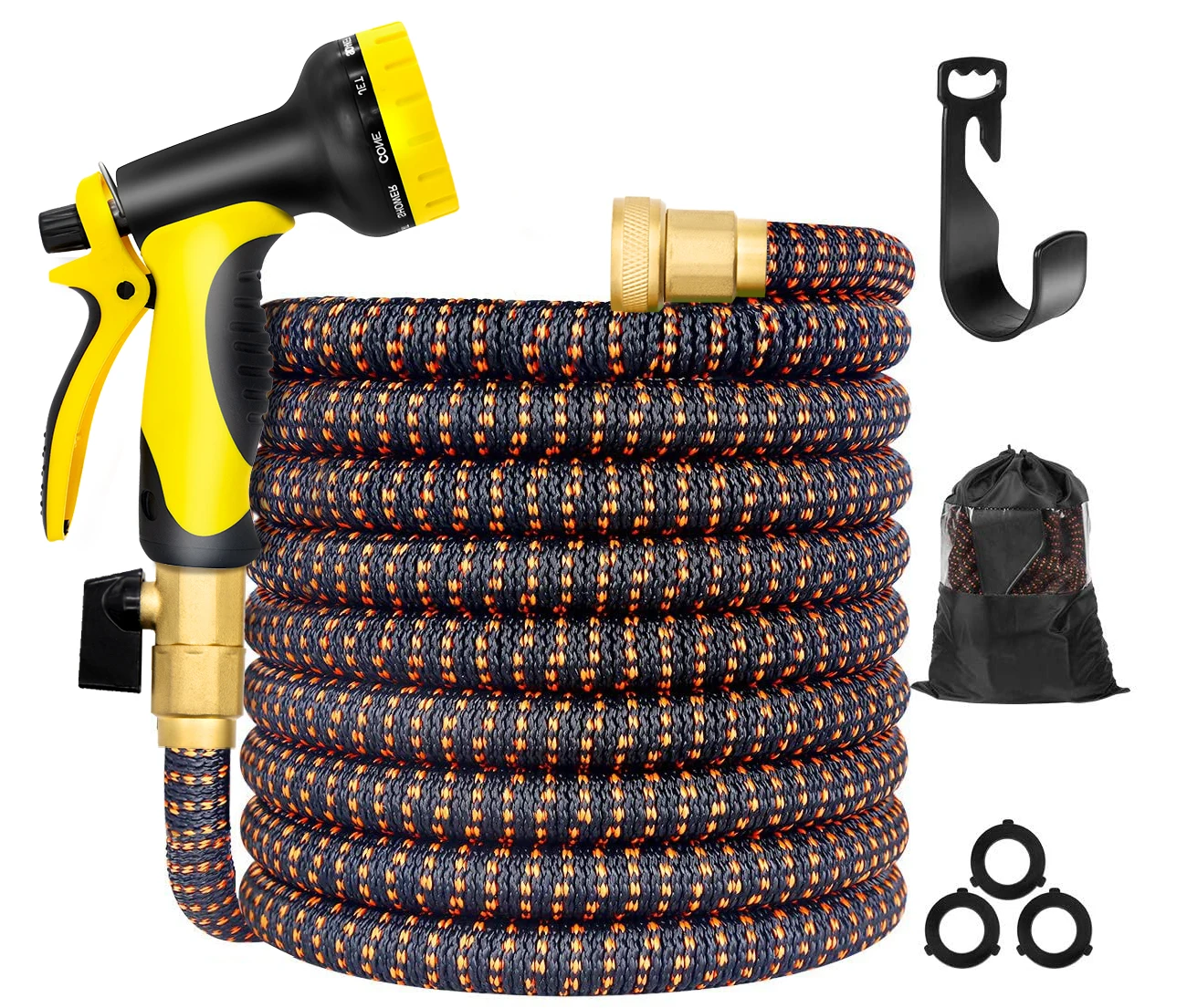 Heavy Duty Flexible Leakproof Garden Expandable Hose with 10 Pattern High Pressure Water Spray Nozzle and Storage Bagl