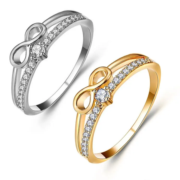 Fashion 14K Gold Plated Cubic Zirconia Engagement Ring Jewelry Luxury Double Layer Full Diamond Infinity Sign Rings for Women