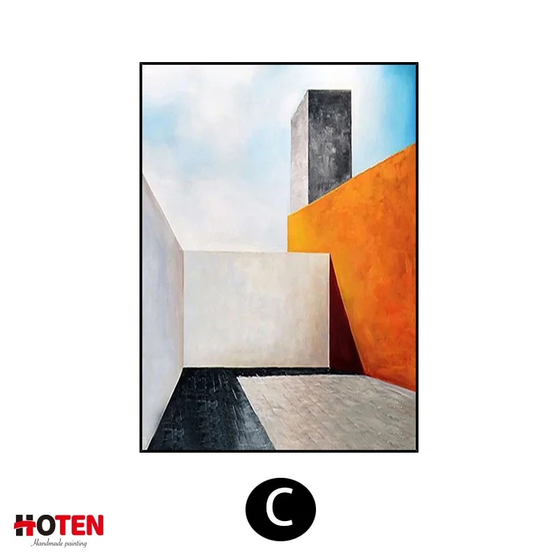 Modern abstract black and white orange background wall painting hand-painted architectural corridor oil painting
