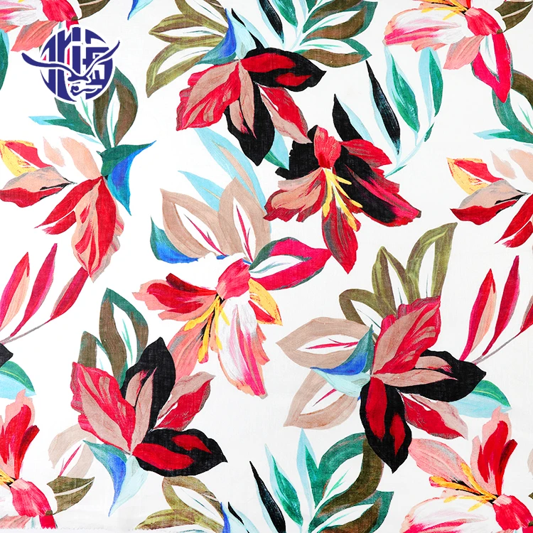 China Floral Colorful Digital Print Organic Wholesale Custom 100% Linen Hemp Fabric For Clothing