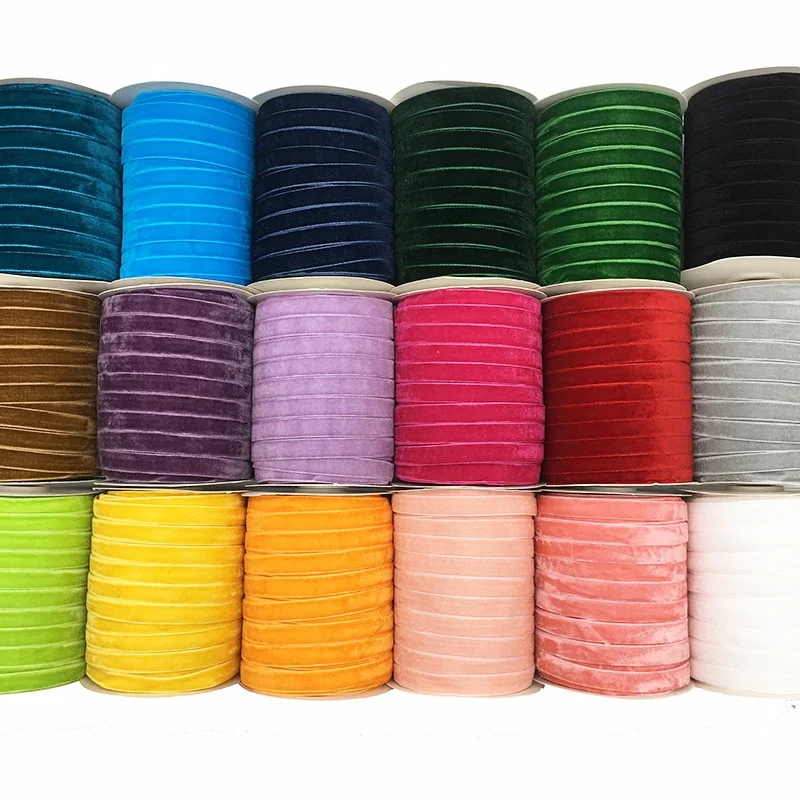 Spot wholesale 3mm - 50mm wide inelastic single  and double sided velvet ribbon, used for  decoration.