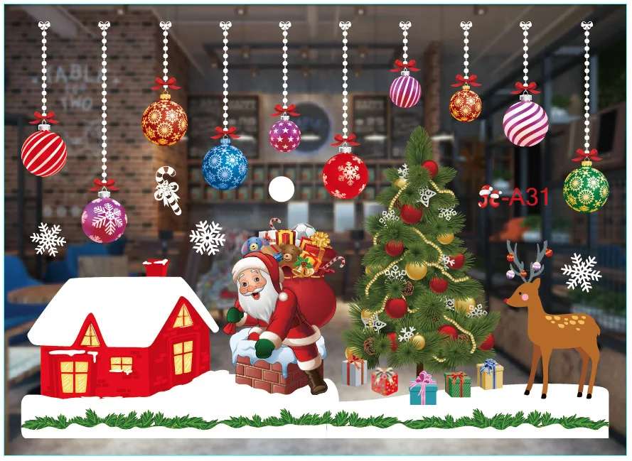 2025 Christmas Window Stickers Santa Claus Window Stickers in Stock Glass Film Christmas Window Glass Sticker