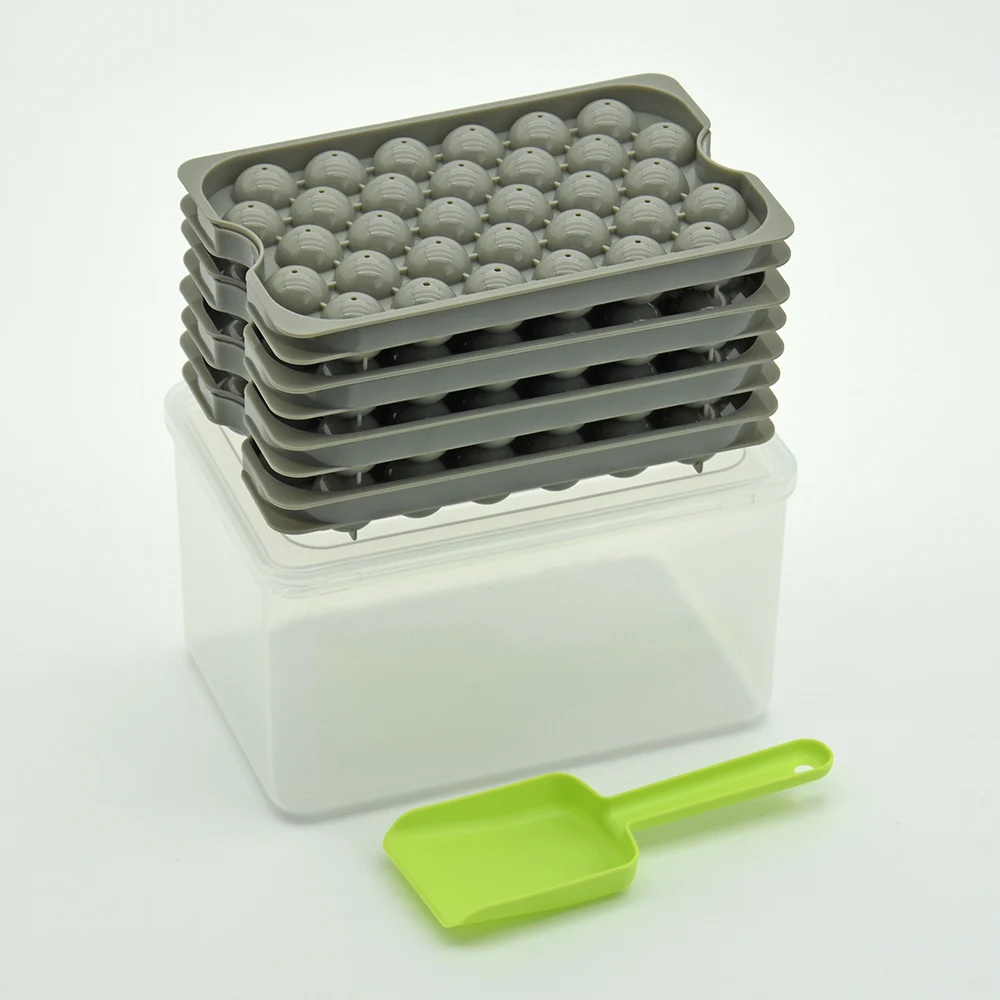 Custom New Upgraded plastic mini ice round ball maker plastic ice cube with scoop and storage bin