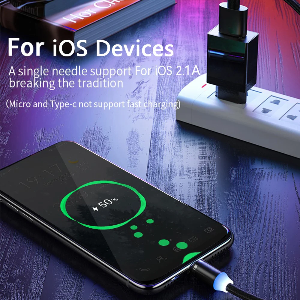 Best Sellers 3 in 1 LED Magnetic Charging Cable for iPhone Samsung Android Charger USB Cable Fast Charging Type C Data Cable