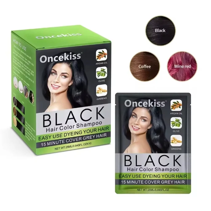 One kiss 15 minute cover grey hair fast Dye Hair Color Shampoo 10x25ml hair makeup for Home Use