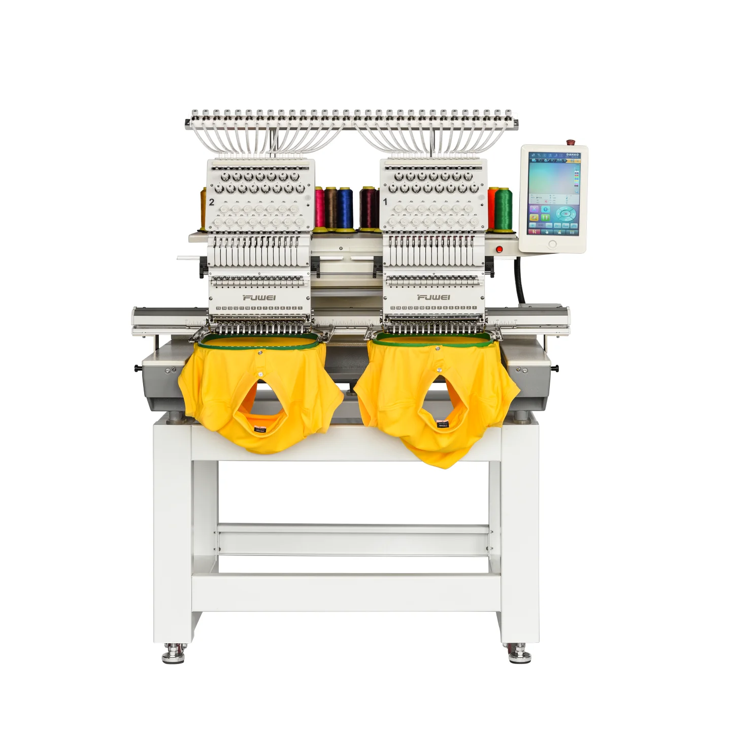 Модель FUWEI 2023, компьютеризированная вышивальная машина с двумя головками, с функцией плоской шляпы и одежды, обеспечивает обслуживание от двери до двери