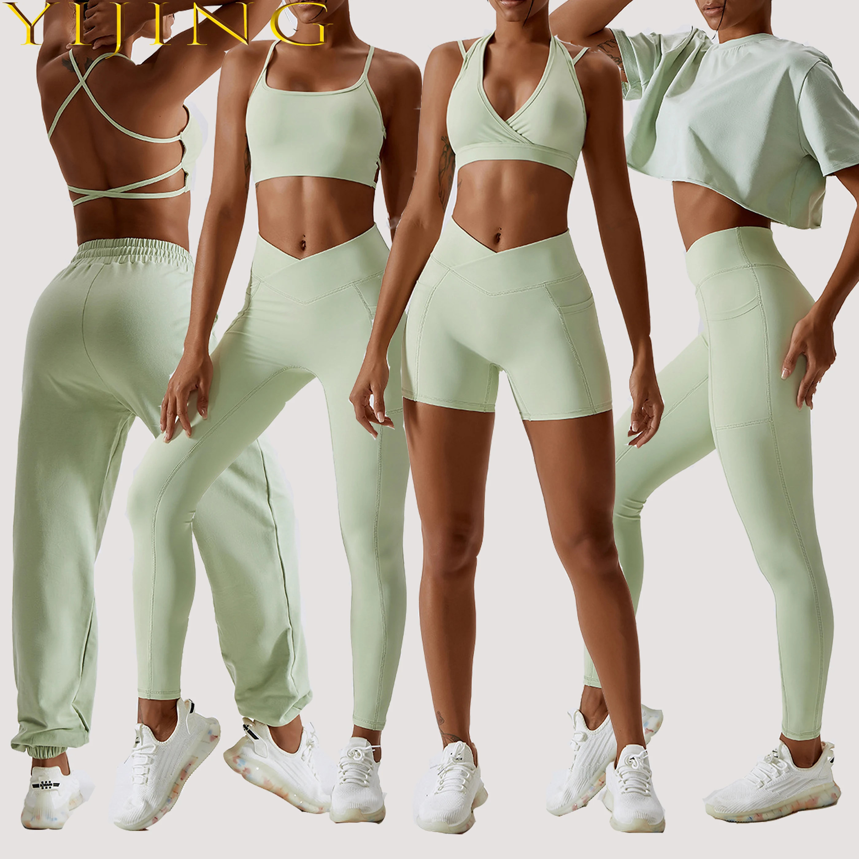 Yijing Activewear Set Wholesale Fitness Yoga Wear 5PCS Seamless Workout Women Gym Sets