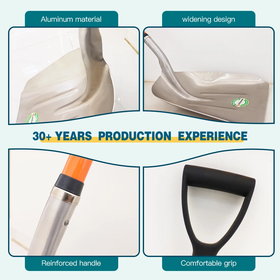 Hot selling custom hand tools snow aluminum spade garden farming snow shovel with fiberglass handle