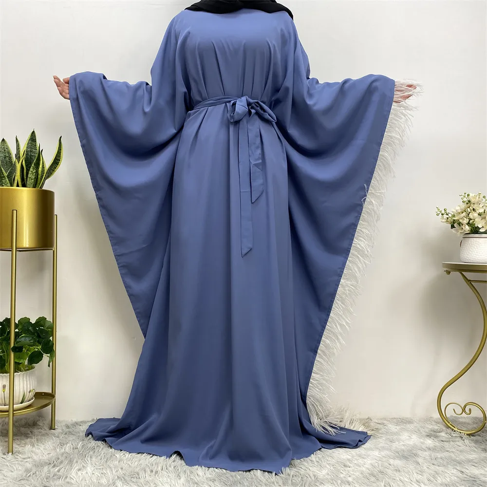 6317# Butterfly Bat Sleeve Long Dress Nida Fabric Free Size Middle East Modest Islamic Clothing